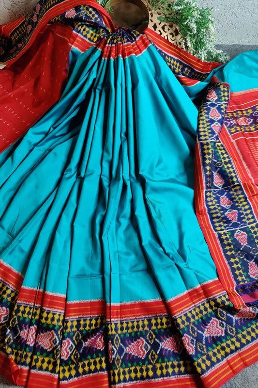 BLUE PURE TWILL SILK IKKAT SAREE