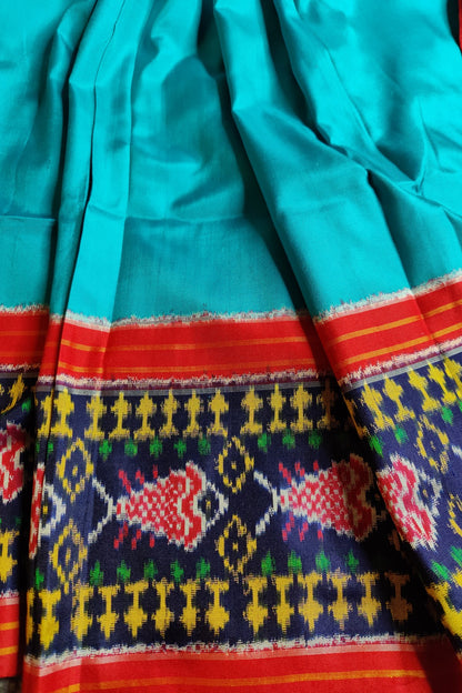 BLUE PURE TWILL SILK IKKAT SAREE