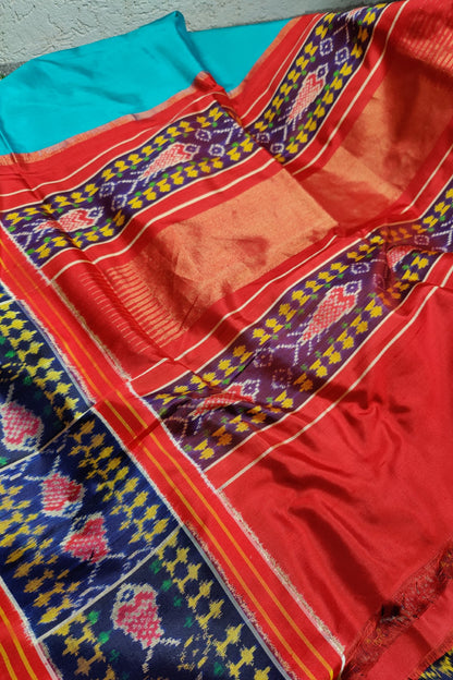BLUE PURE TWILL SILK IKKAT SAREE