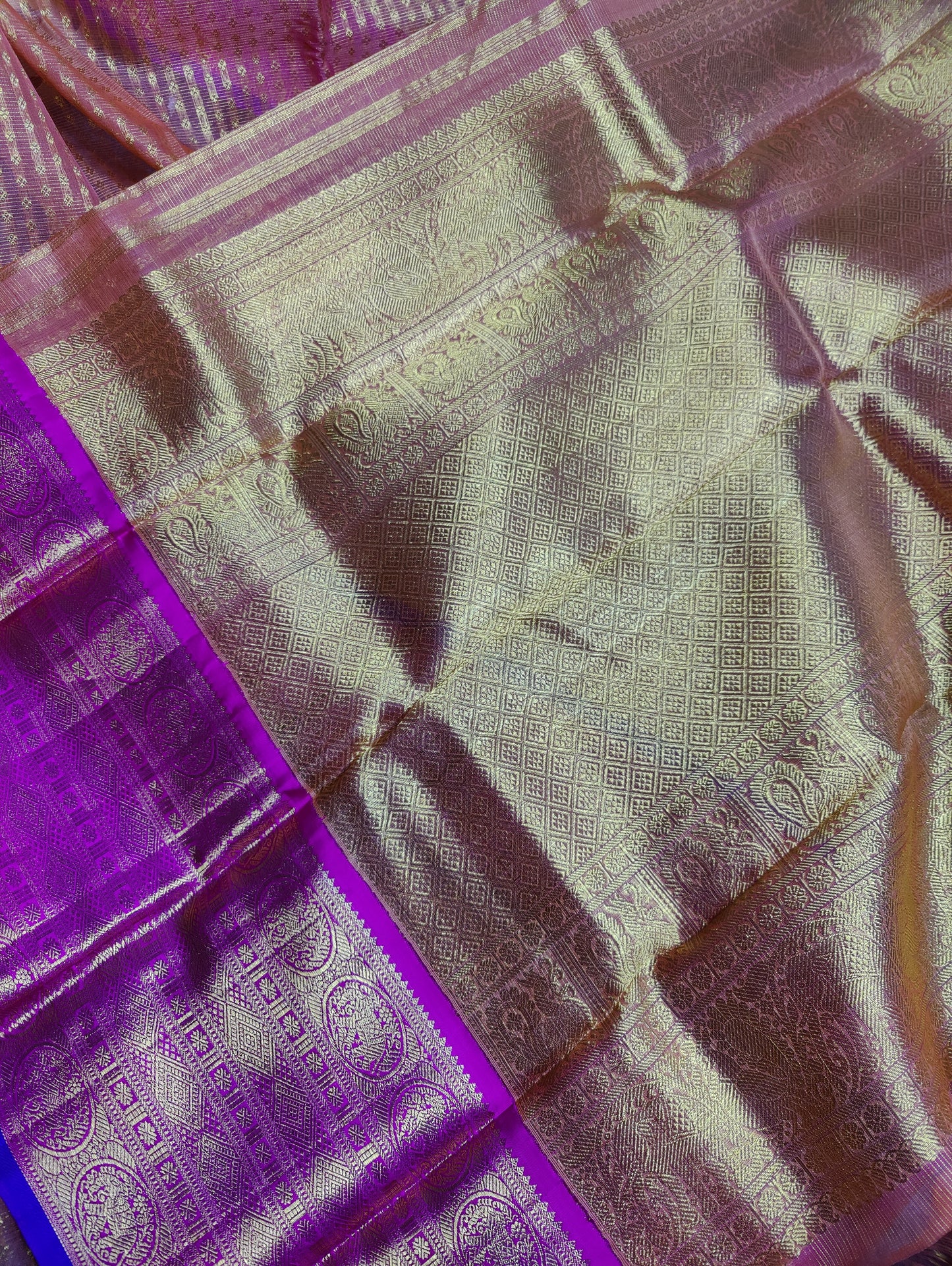 TWO TONE PEACH KORA PURE HANDLOOM KANJIVARAM SAREE