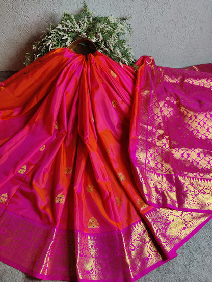 TWO TONE FUSHIYA PINK SILK PURE HANDLOOM VENKATAGIRI SAREE