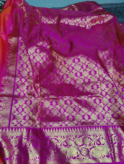TWO TONE FUSHIYA PINK SILK PURE HANDLOOM VENKATAGIRI SAREE