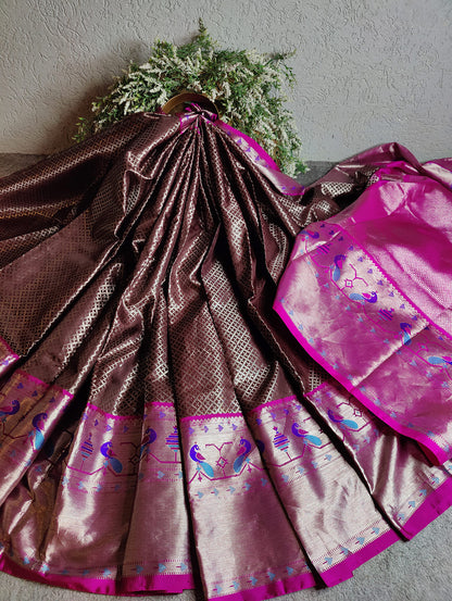 CHOCLATE BROWN SILK PURE HANDLOOM VENKATAGIRI SAREE