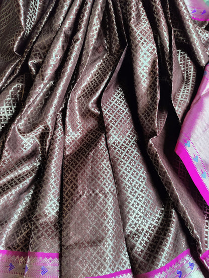 CHOCLATE BROWN SILK PURE HANDLOOM VENKATAGIRI SAREE