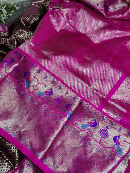 CHOCLATE BROWN SILK PURE HANDLOOM VENKATAGIRI SAREE