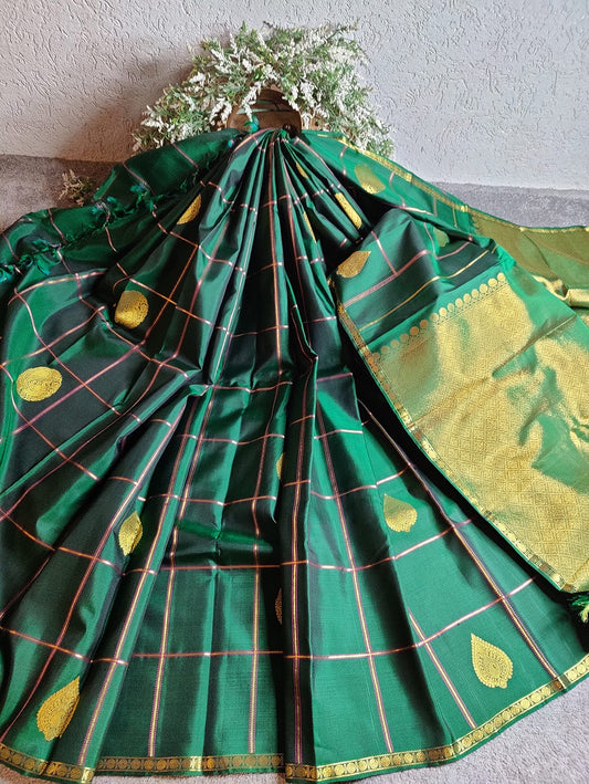 BOTTLE GREEN SILK PURE HANDLOOM KANJIVARAM SAREE
