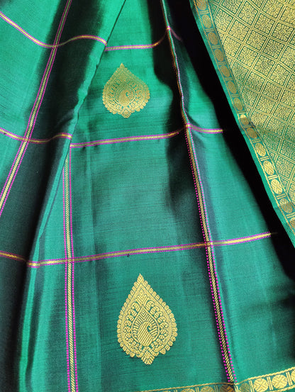 BOTTLE GREEN SILK PURE HANDLOOM KANJIVARAM SAREE