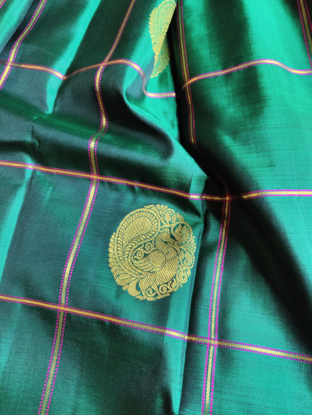 BOTTLE GREEN SILK PURE HANDLOOM KANJIVARAM SAREE