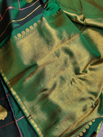 BOTTLE GREEN SILK PURE HANDLOOM KANJIVARAM SAREE