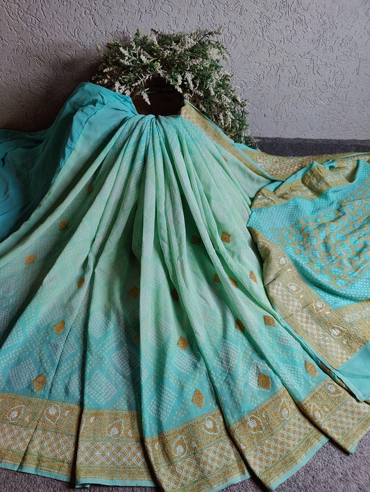 BLUE SHADED GEORGETTE PURE HANDLOOM RAI BHANDEJ SAREE
