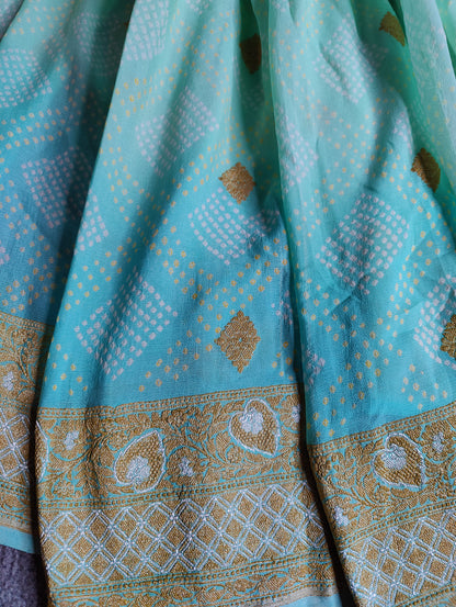 BLUE SHADED GEORGETTE PURE HANDLOOM RAI BHANDEJ SAREE