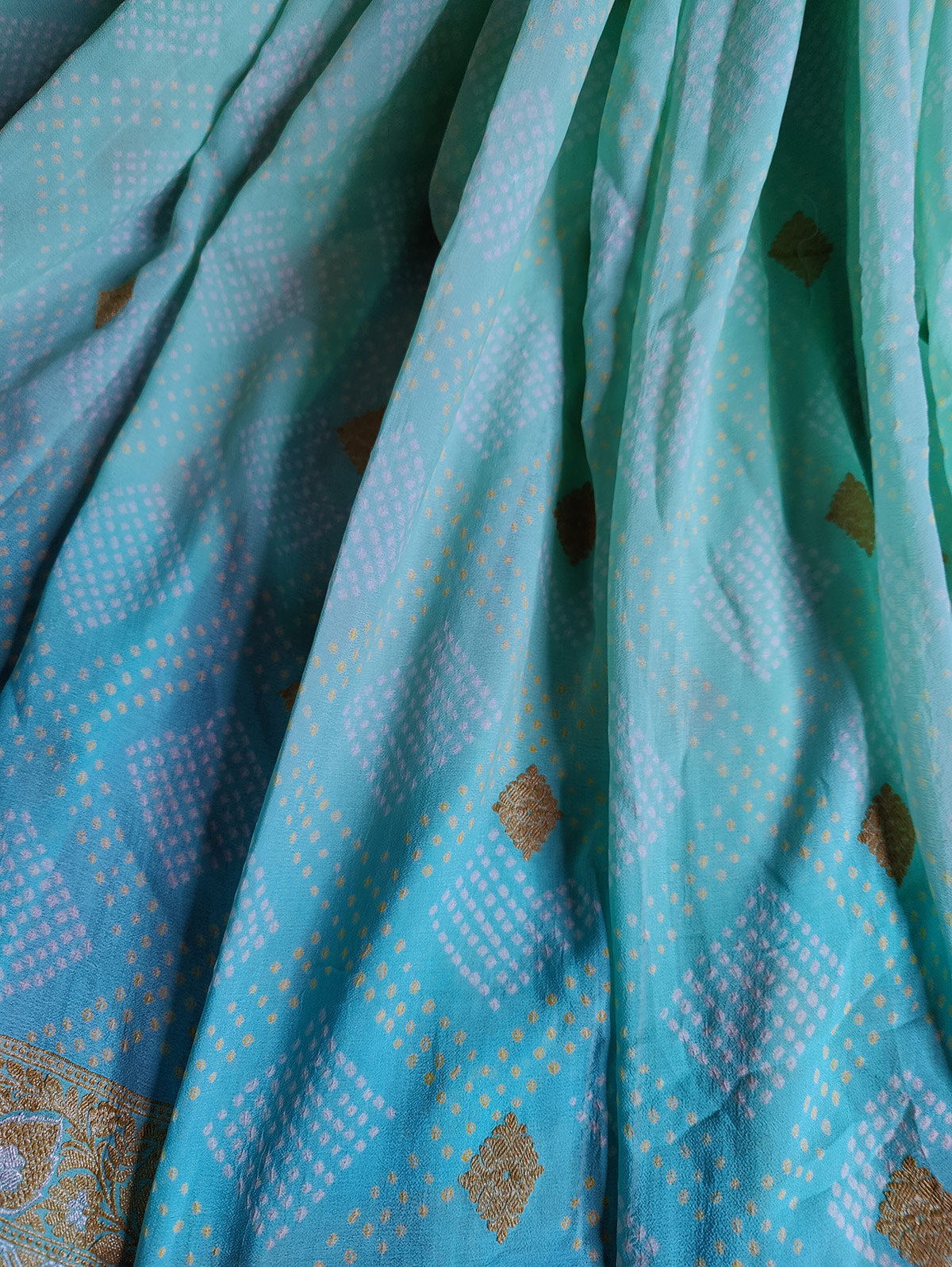 BLUE SHADED GEORGETTE PURE HANDLOOM RAI BHANDEJ SAREE