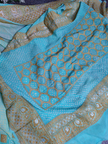 BLUE SHADED GEORGETTE PURE HANDLOOM RAI BHANDEJ SAREE