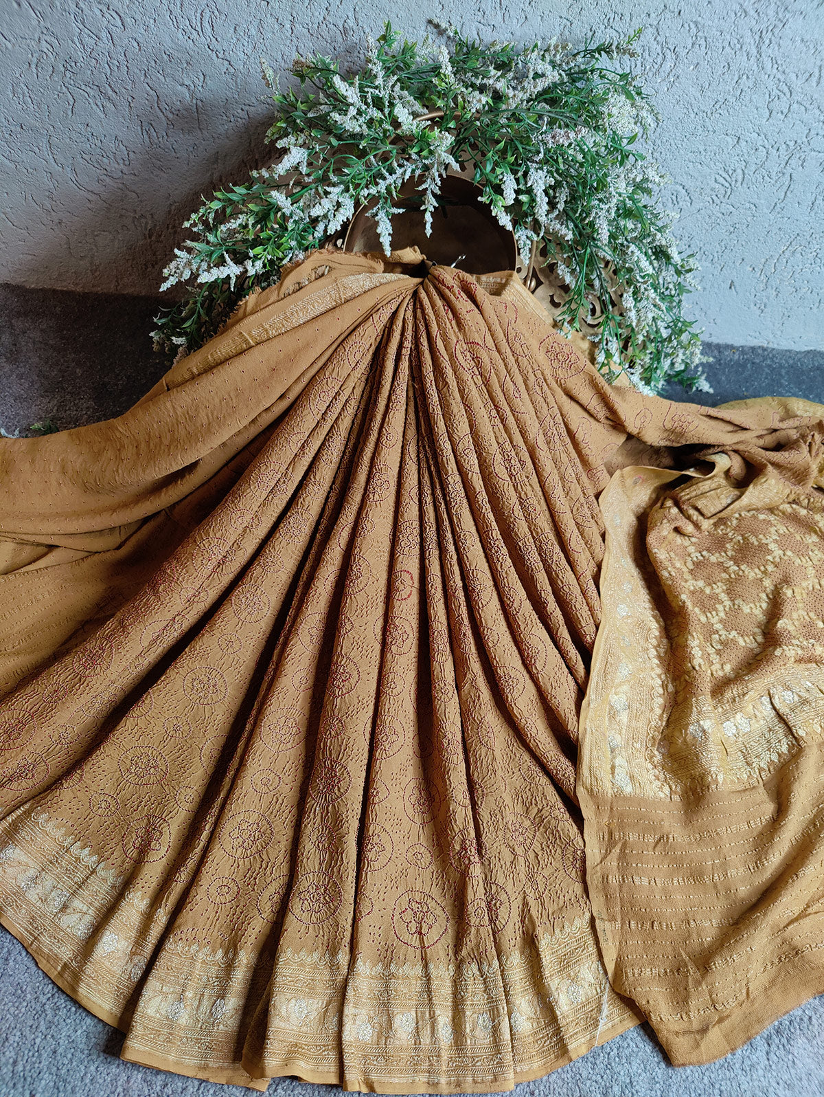 BISCUIT GEORGETTE PURE HANDLOOM RAI BHANDEJ SAREE
