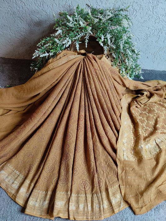 BISCUIT GEORGETTE PURE HANDLOOM RAI BHANDEJ SAREE