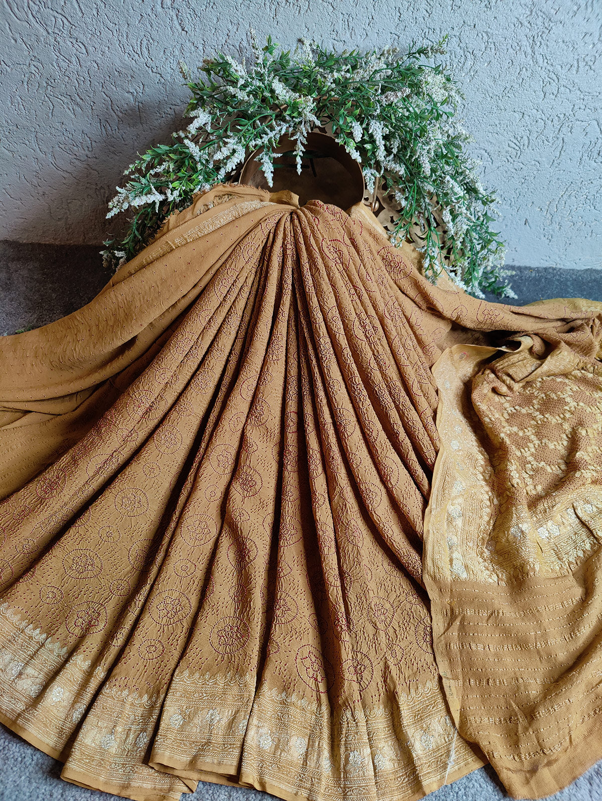 BISCUIT GEORGETTE PURE HANDLOOM RAI BHANDEJ SAREE