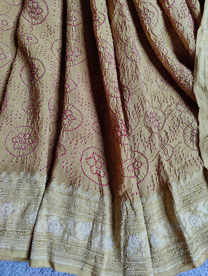 BISCUIT GEORGETTE PURE HANDLOOM RAI BHANDEJ SAREE