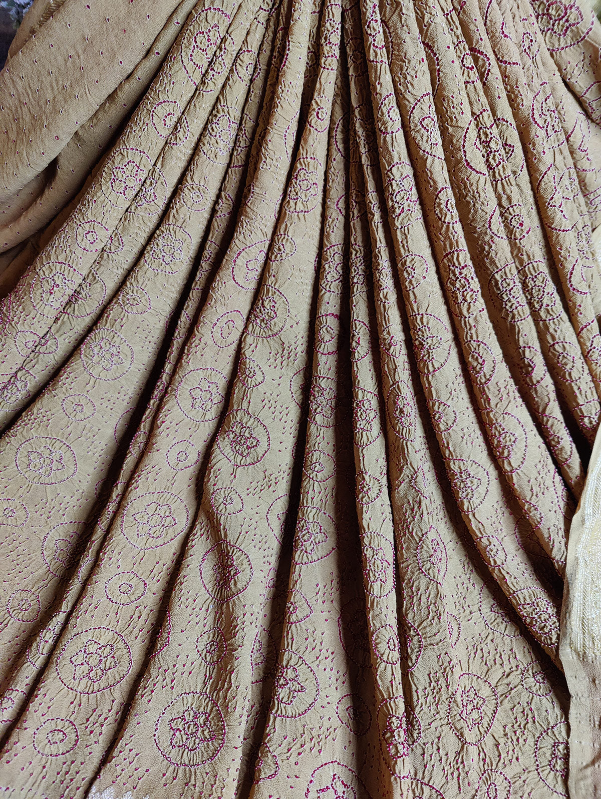 BISCUIT GEORGETTE PURE HANDLOOM RAI BHANDEJ SAREE