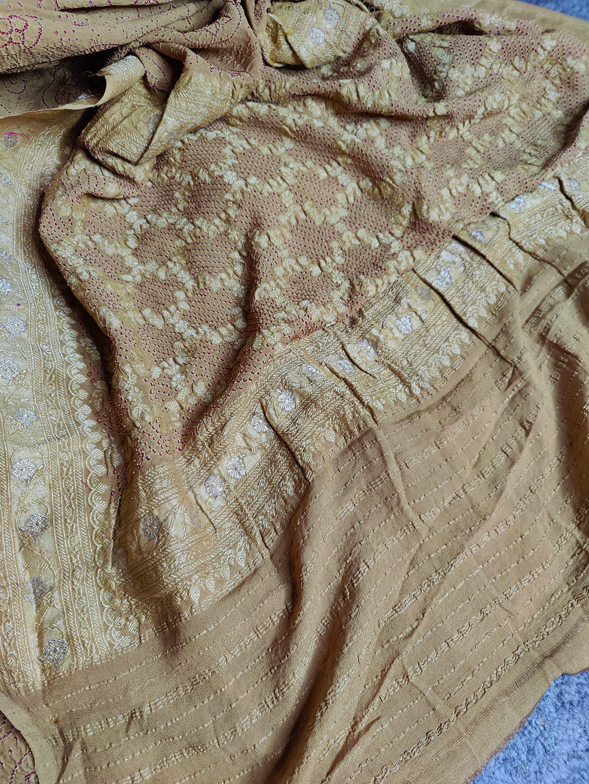BISCUIT GEORGETTE PURE HANDLOOM RAI BHANDEJ SAREE