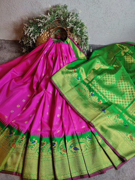 PINK SILK PURE HANDLOOM GADWAL SAREE