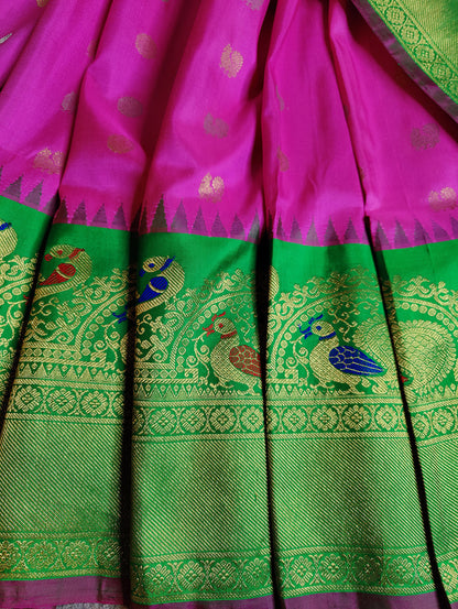 PINK SILK PURE HANDLOOM GADWAL SAREE