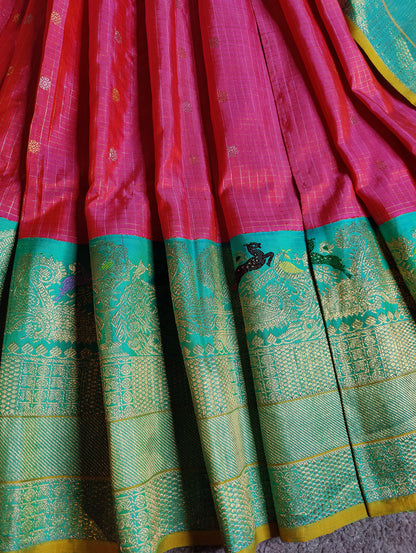 PEACH SILK PURE HANDLOOM GADWAL SAREE