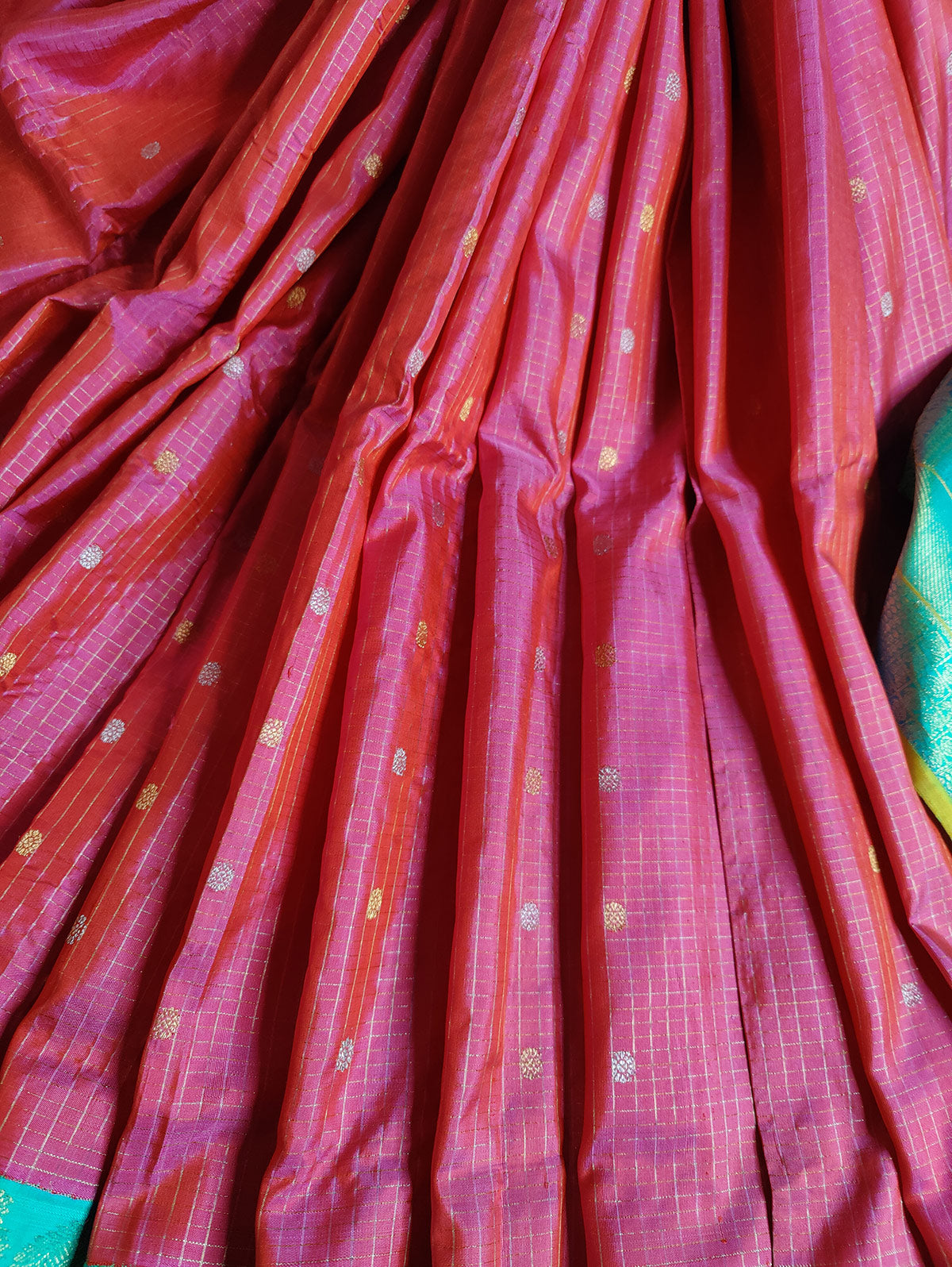 PEACH SILK PURE HANDLOOM GADWAL SAREE