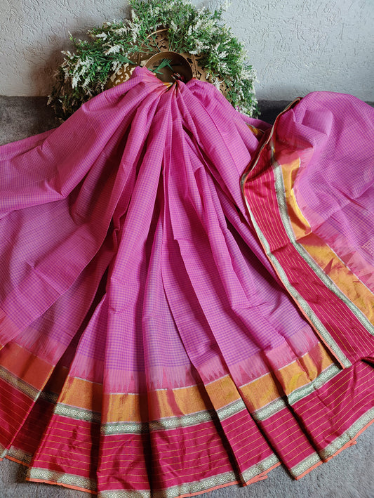 PINK PURE HANDLOOM PONDRU KHADI SAREE