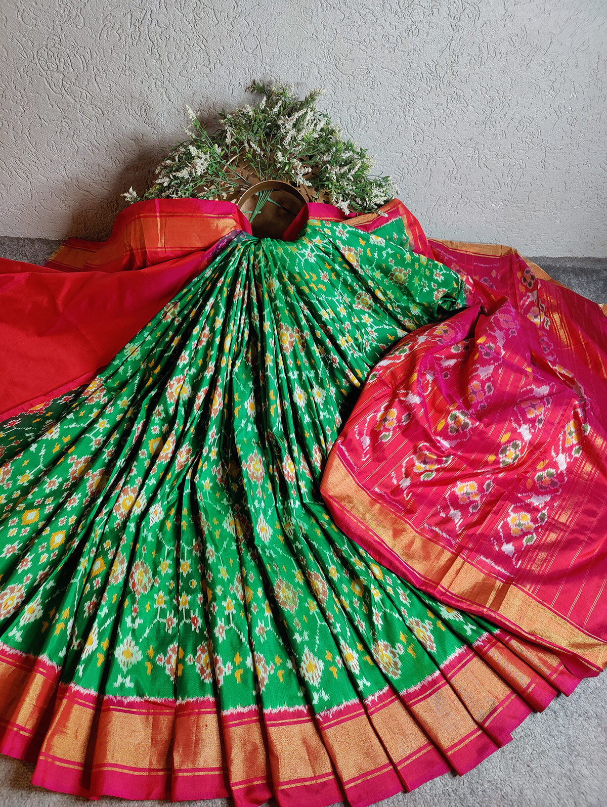 DARK GREEN SILK PURE HANDLOOM IKKAT SAREE
