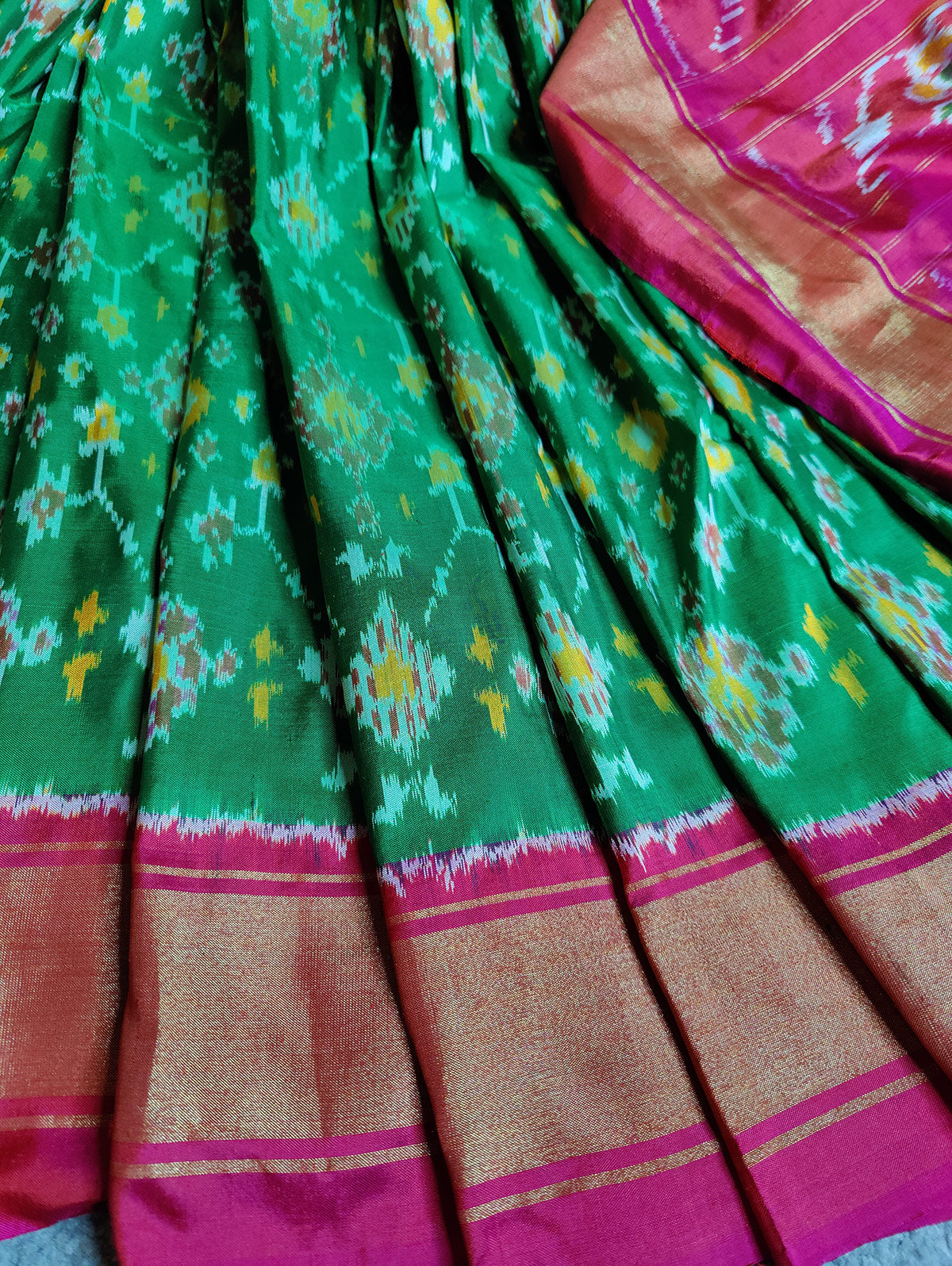 DARK GREEN SILK PURE HANDLOOM IKKAT SAREE