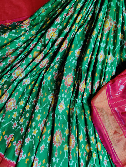 DARK GREEN SILK PURE HANDLOOM IKKAT SAREE