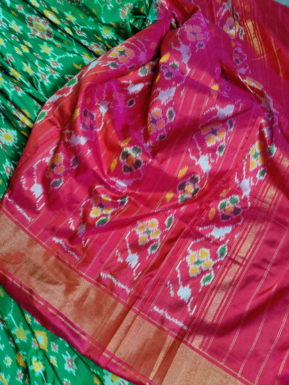 DARK GREEN SILK PURE HANDLOOM IKKAT SAREE