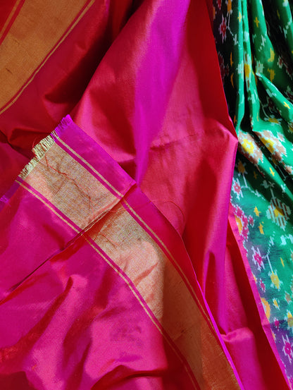 DARK GREEN SILK PURE HANDLOOM IKKAT SAREE