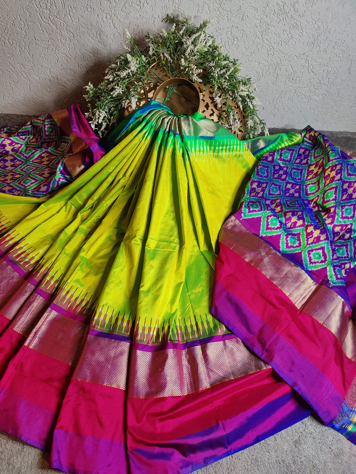 PARROT GREEN SILK PURE HANDLOOM IKKAT SAREE