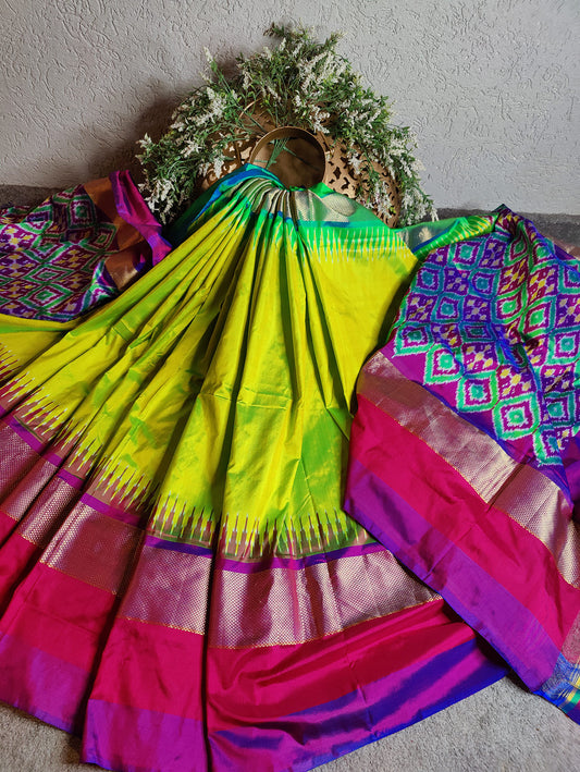 PARROT GREEN SILK PURE HANDLOOM IKKAT SAREE