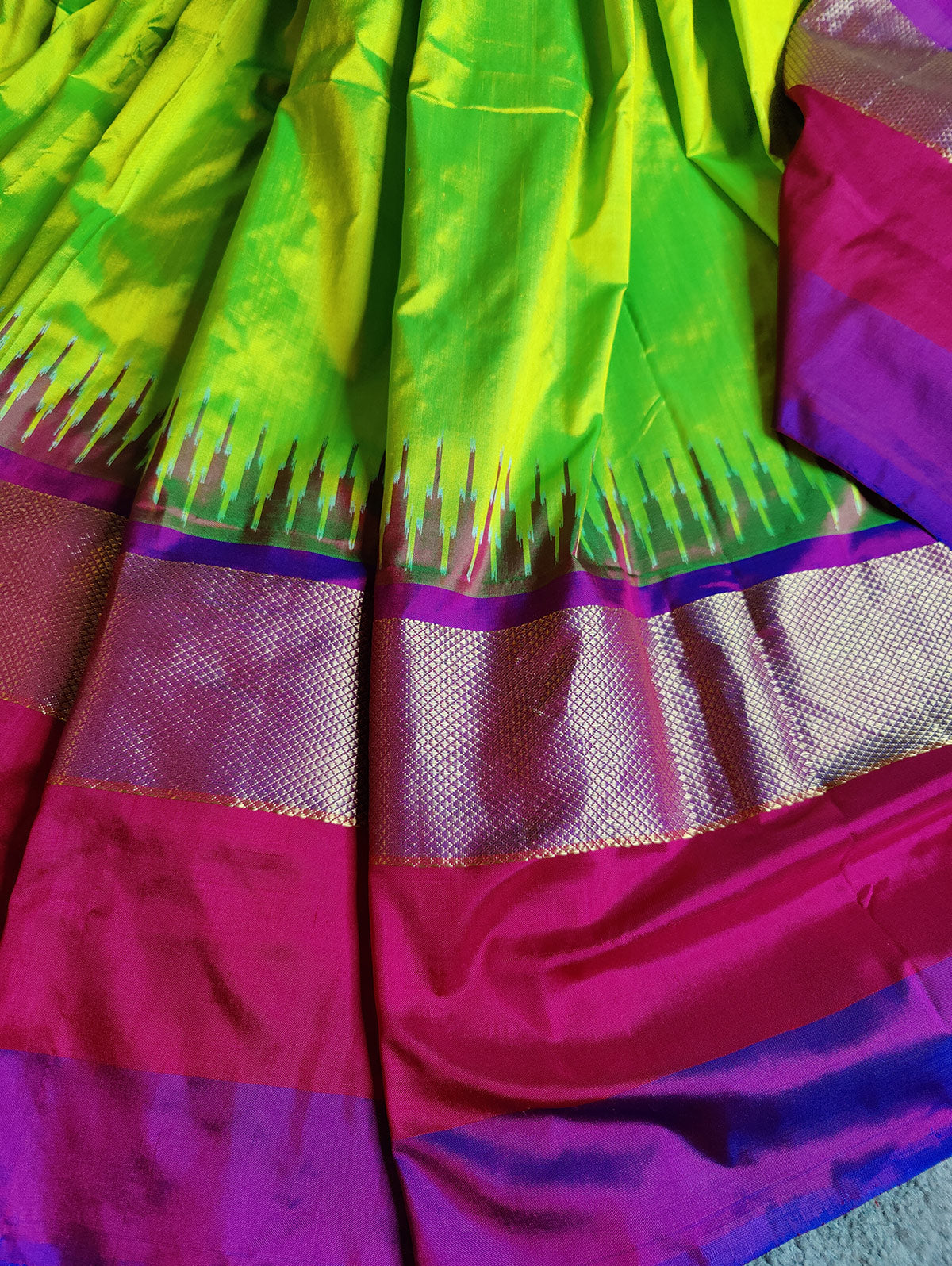 PARROT GREEN SILK PURE HANDLOOM IKKAT SAREE