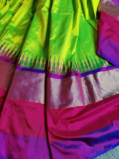 PARROT GREEN SILK PURE HANDLOOM IKKAT SAREE