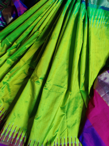 PARROT GREEN SILK PURE HANDLOOM IKKAT SAREE