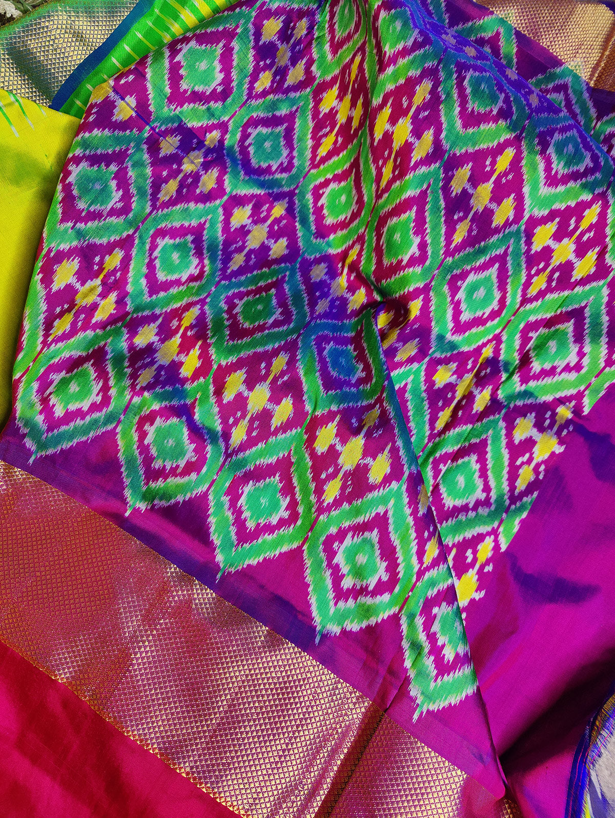 PARROT GREEN SILK PURE HANDLOOM IKKAT SAREE