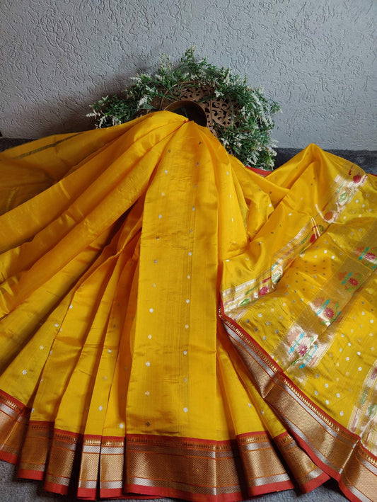 YELLOW SILK PURE HANDLOOM CHANDERI SAREE