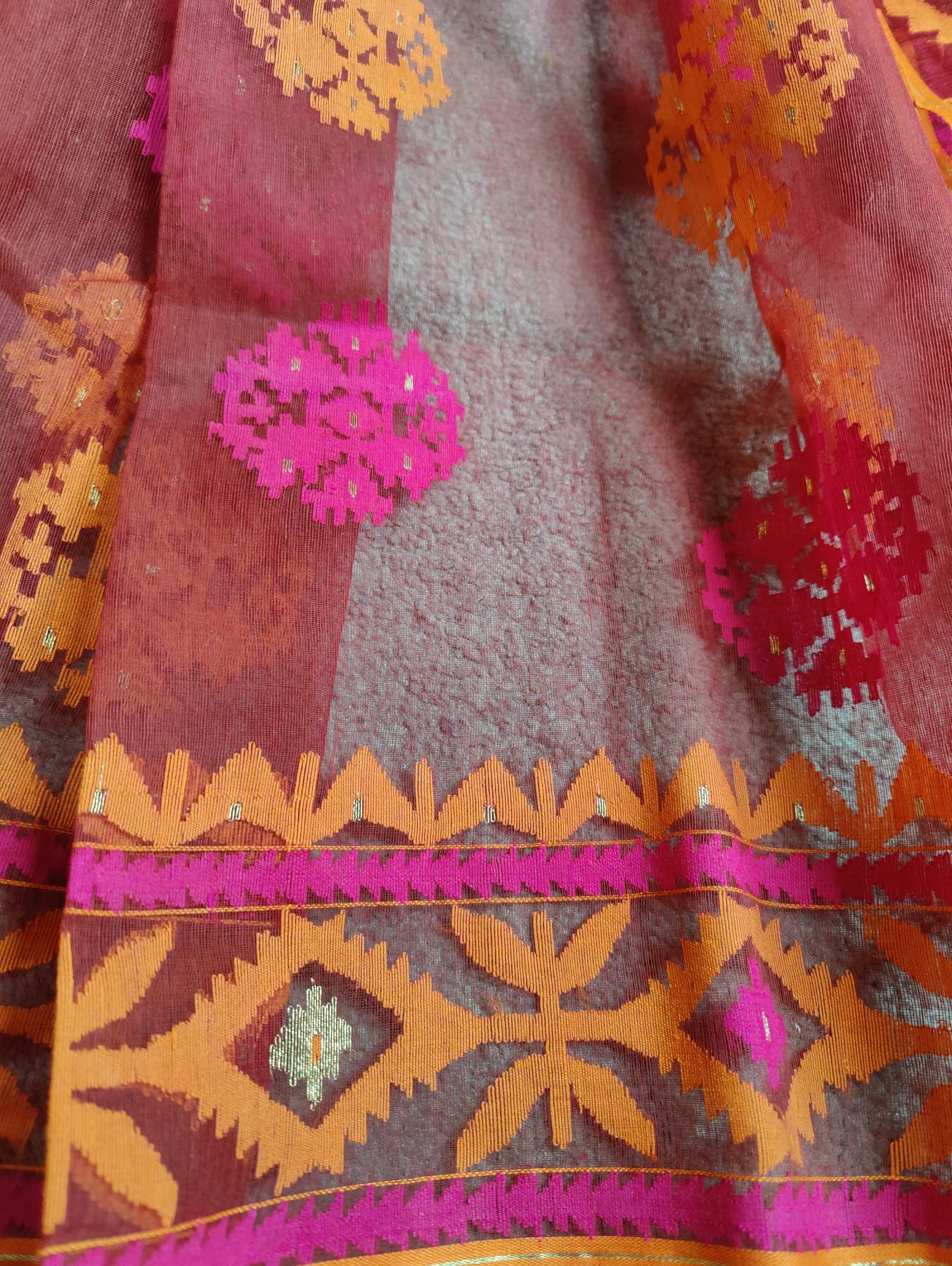 RED HALF SILK PURE HANDLOOM DHAKAI JAMDANI SAREE