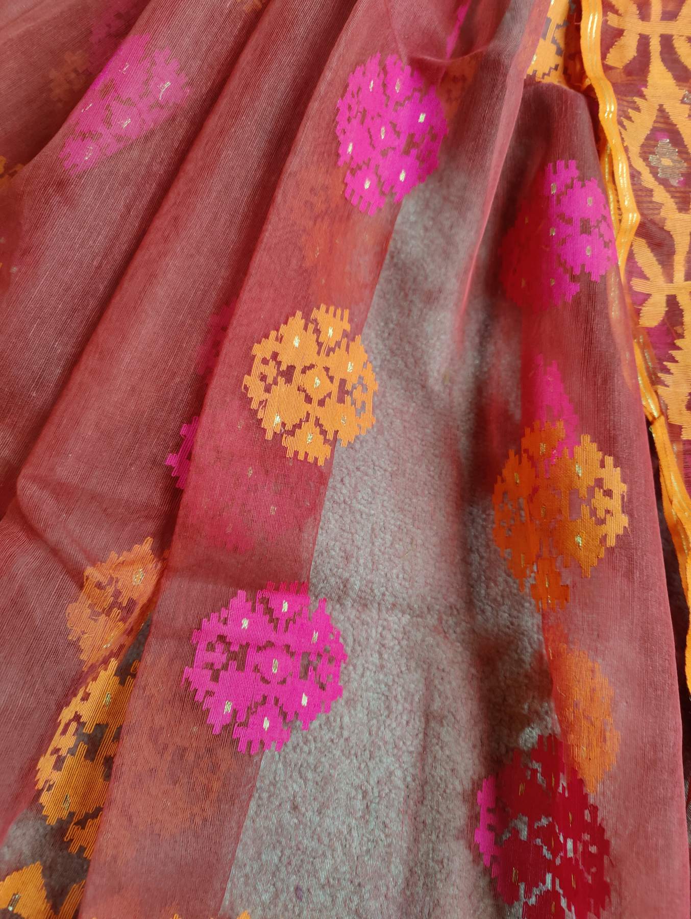 RED HALF SILK PURE HANDLOOM DHAKAI JAMDANI SAREE