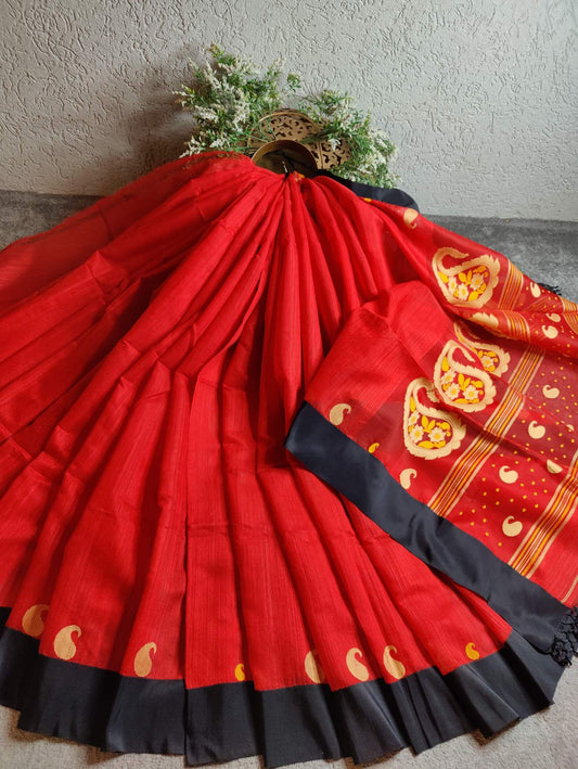 RED PURE HANDLOOM MATKA SILK SAREE