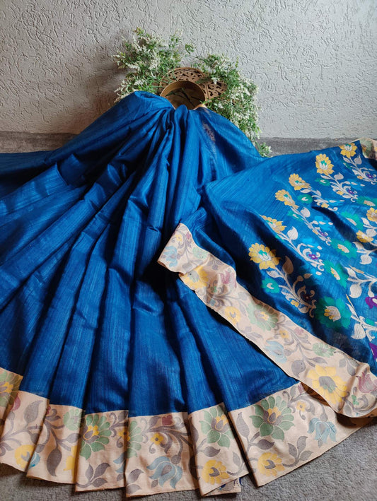 TEAL BLUE PURE HANDLOOM MATKA SILK SAREE