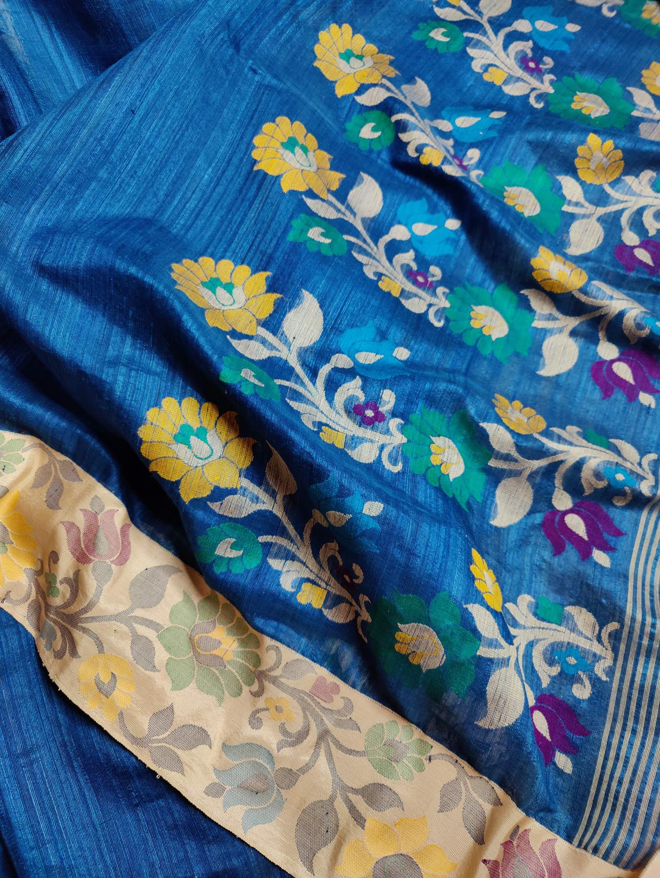 TEAL BLUE PURE HANDLOOM MATKA SILK SAREE
