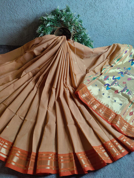 SANDALWOOD COTTON PURE HANDLOOM PAITHANI SAREE