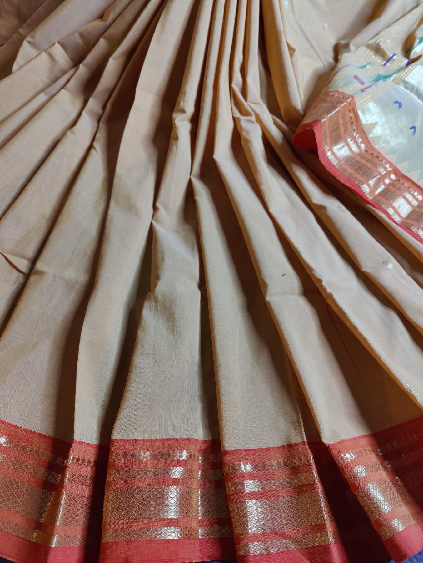 SANDALWOOD COTTON PURE HANDLOOM PAITHANI SAREE
