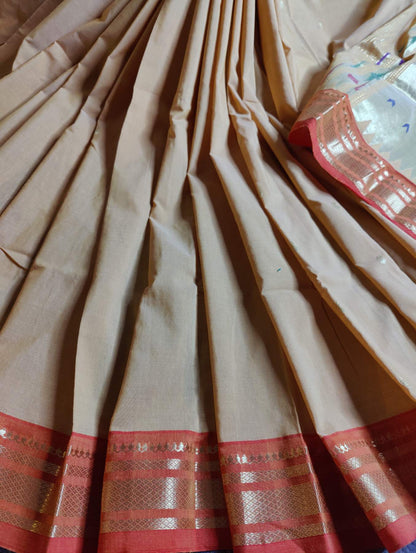 SANDALWOOD COTTON PURE HANDLOOM PAITHANI SAREE