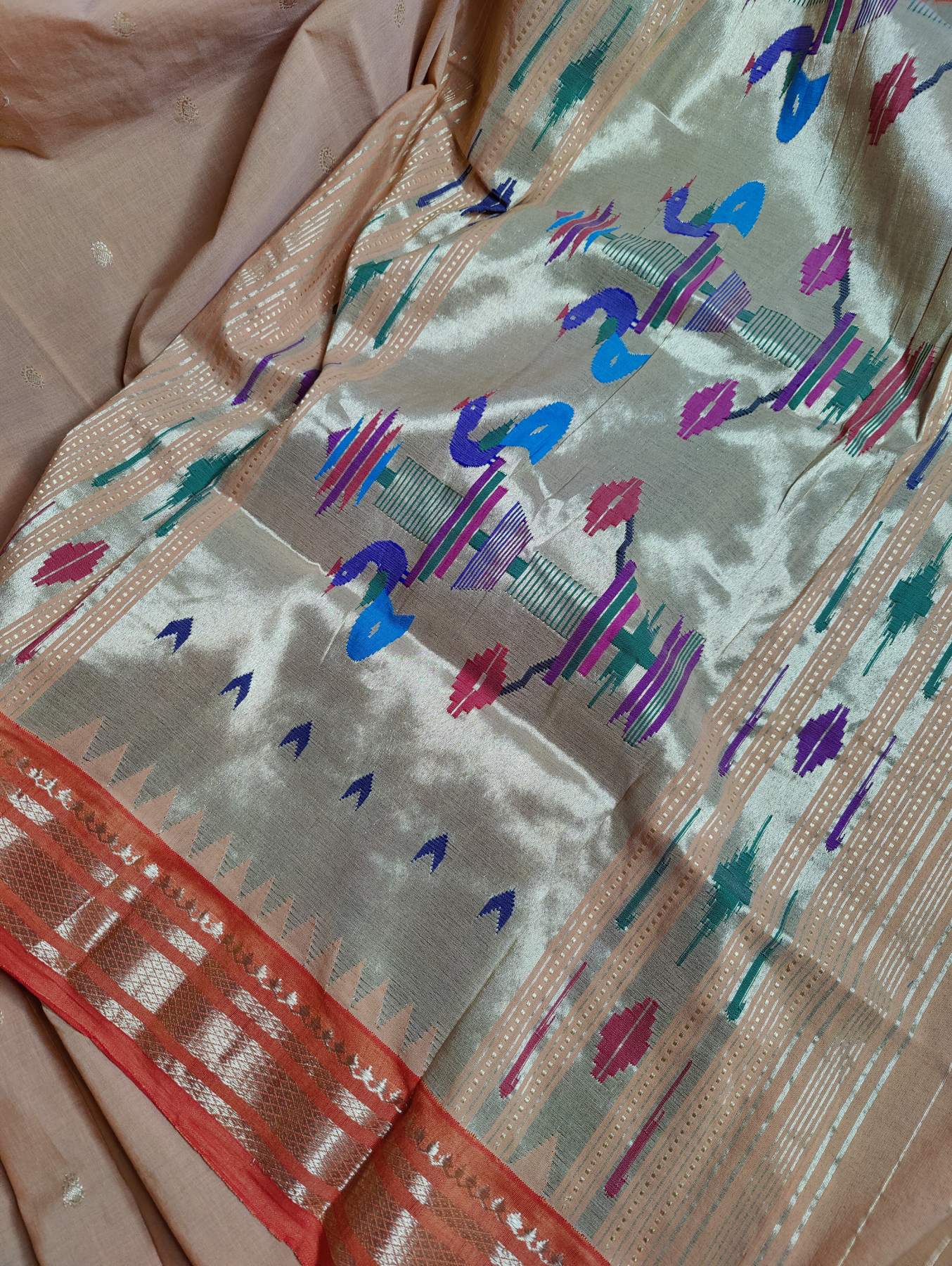 SANDALWOOD COTTON PURE HANDLOOM PAITHANI SAREE