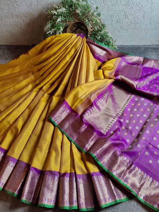 YELLOW TWILL SILK PURE HANDLOOM GADWAL SAREE